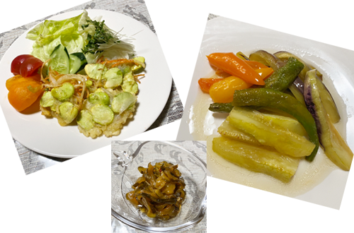 母が作ってくれた夏野菜料理の写真